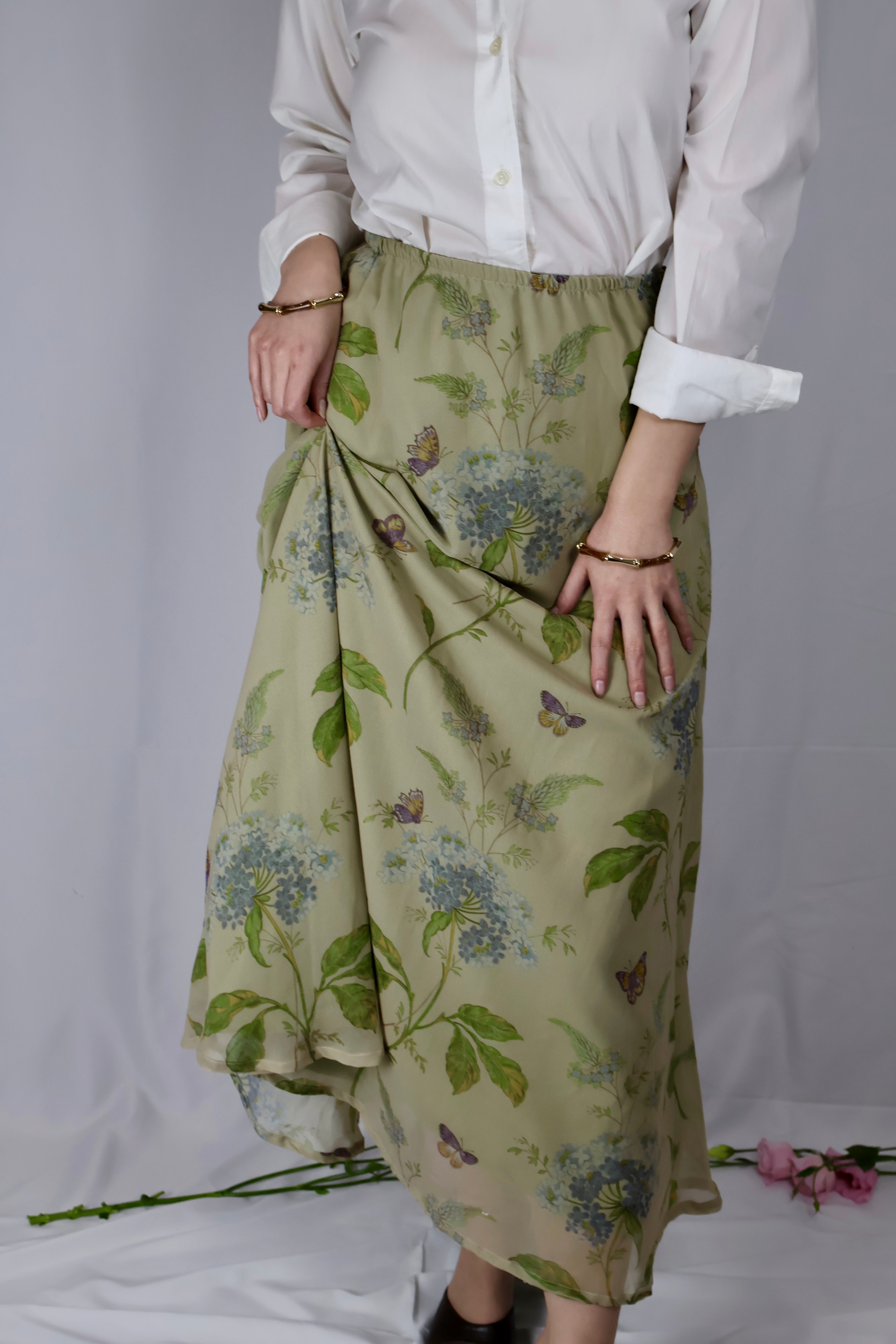 Botanical Print Georgette Maxi Skirt