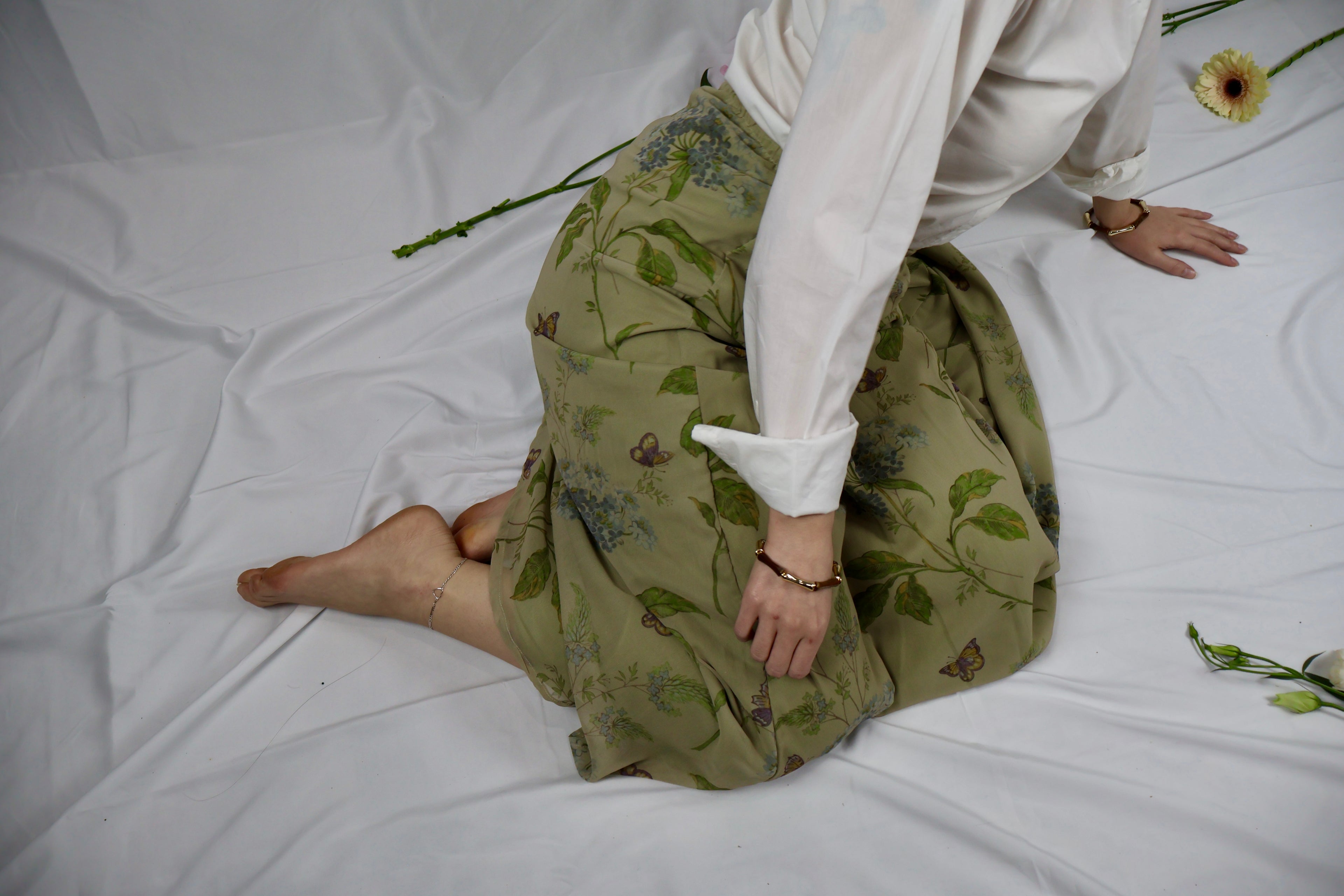 Botanical Print Georgette Maxi Skirt