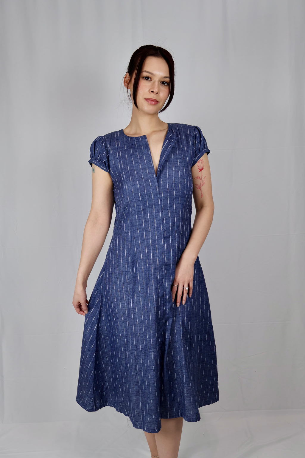 Indigo Jacquard Cotton Midi Dress