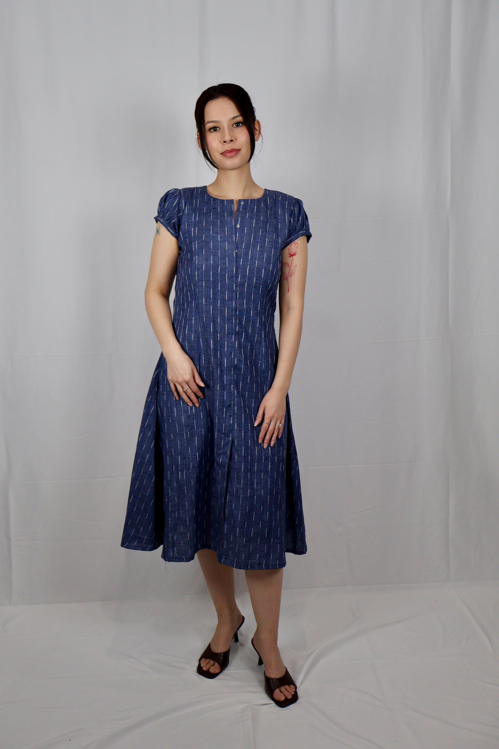 Indigo Jacquard Cotton Midi Dress