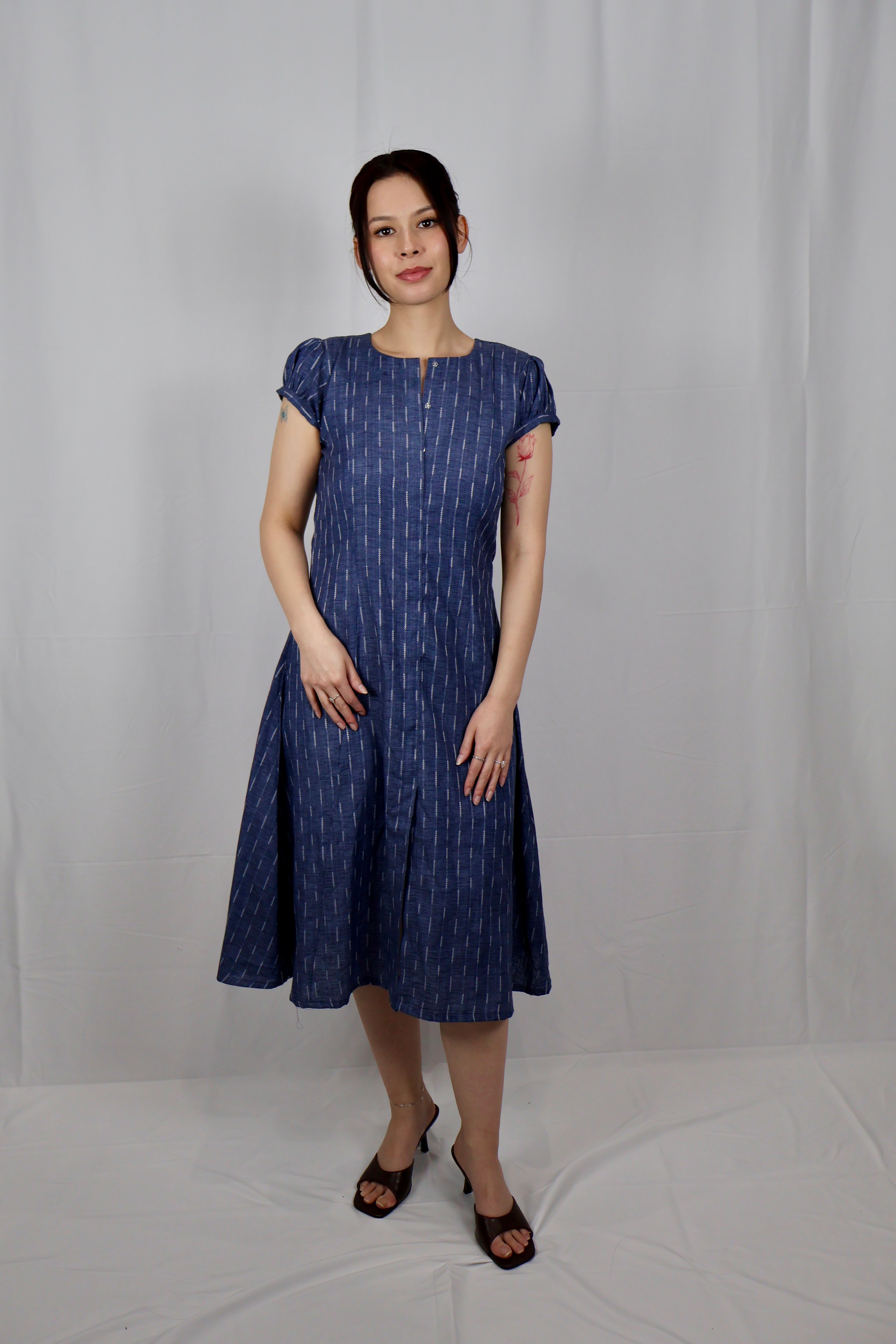 Indigo Jacquard Cotton Midi Dress