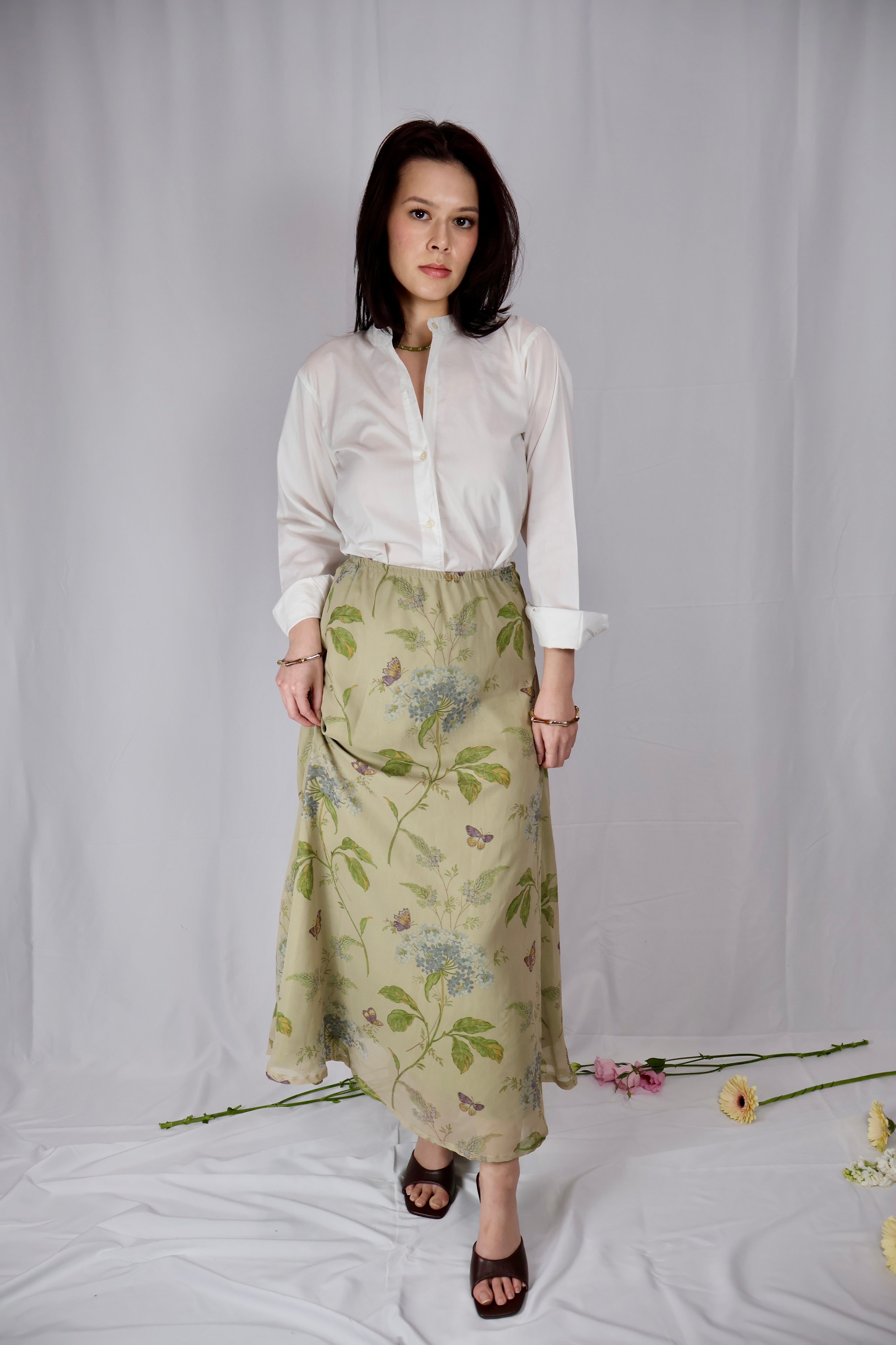 Botanical Print Georgette Maxi Skirt