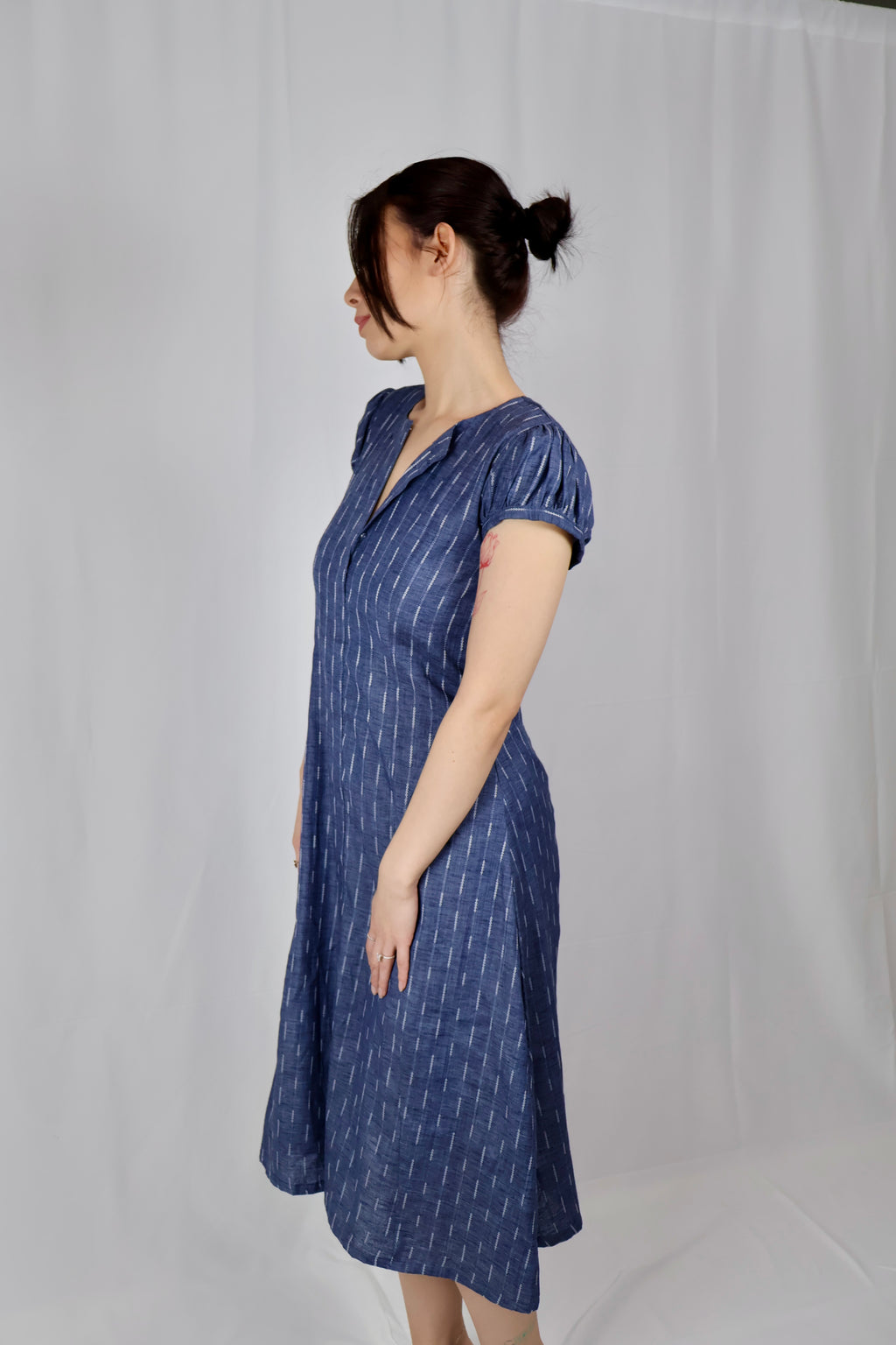 Indigo Jacquard Cotton Midi Dress