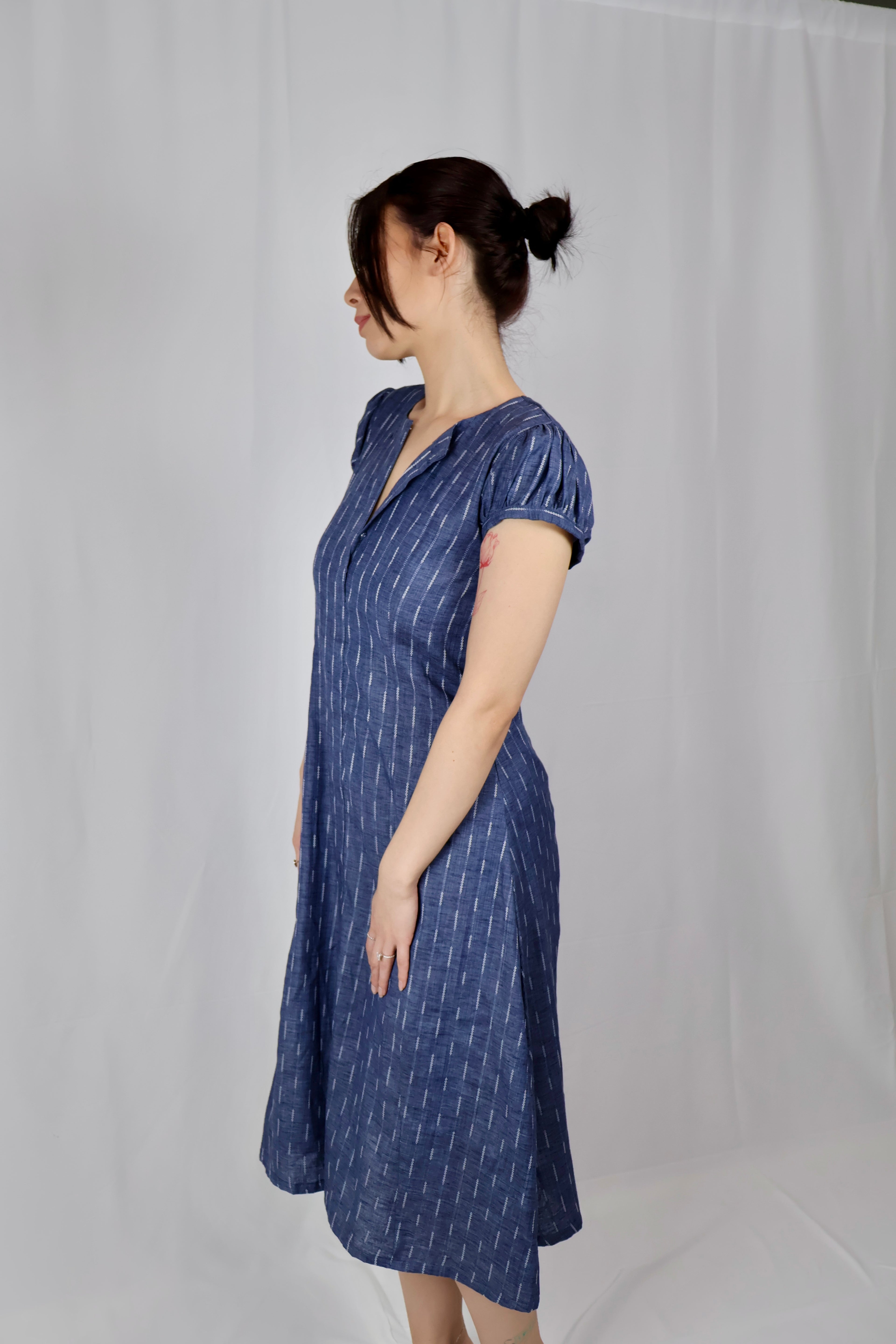 Indigo Jacquard Cotton Midi Dress